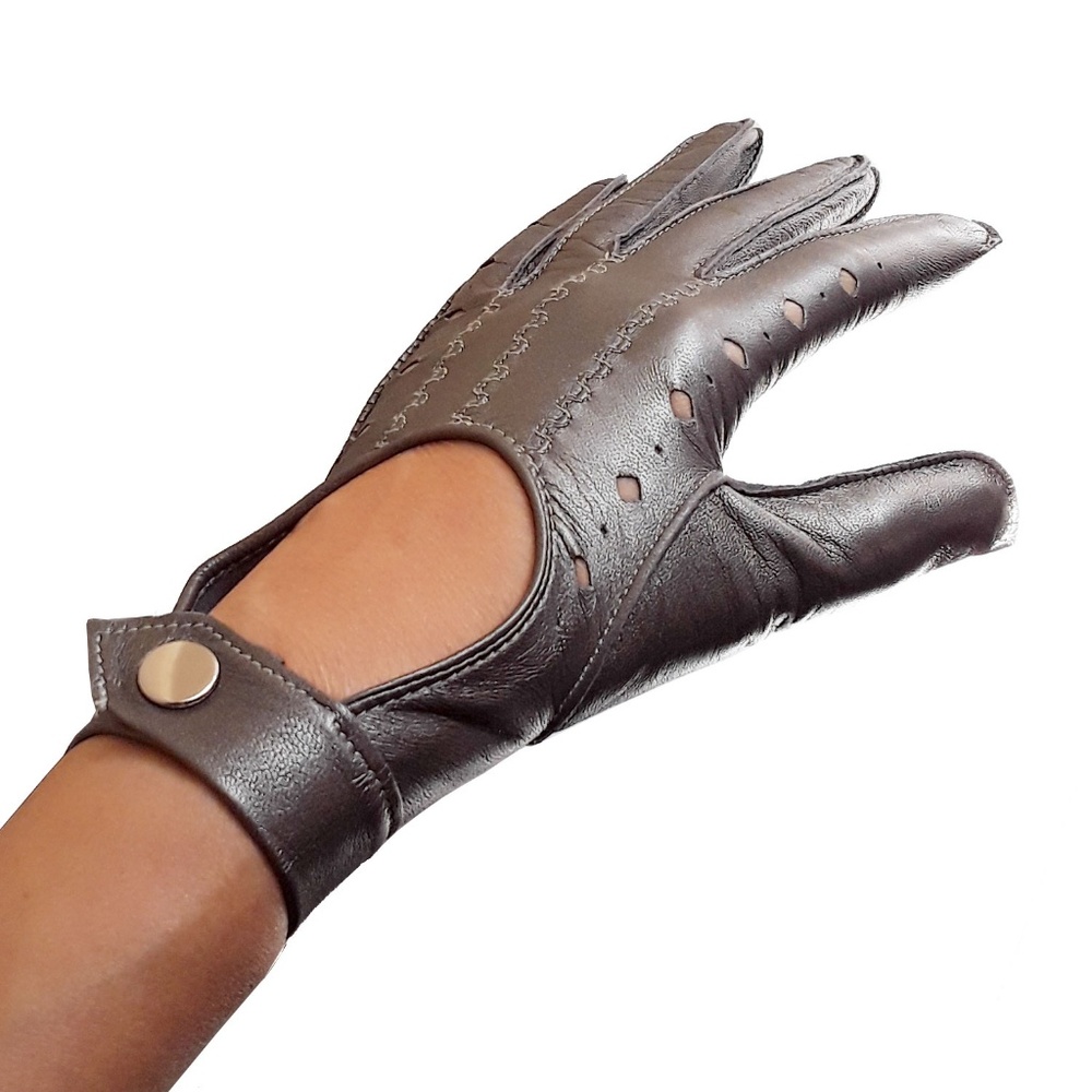 Hilts-Willard Leather Driving Gloves, Dark Silver - NWT